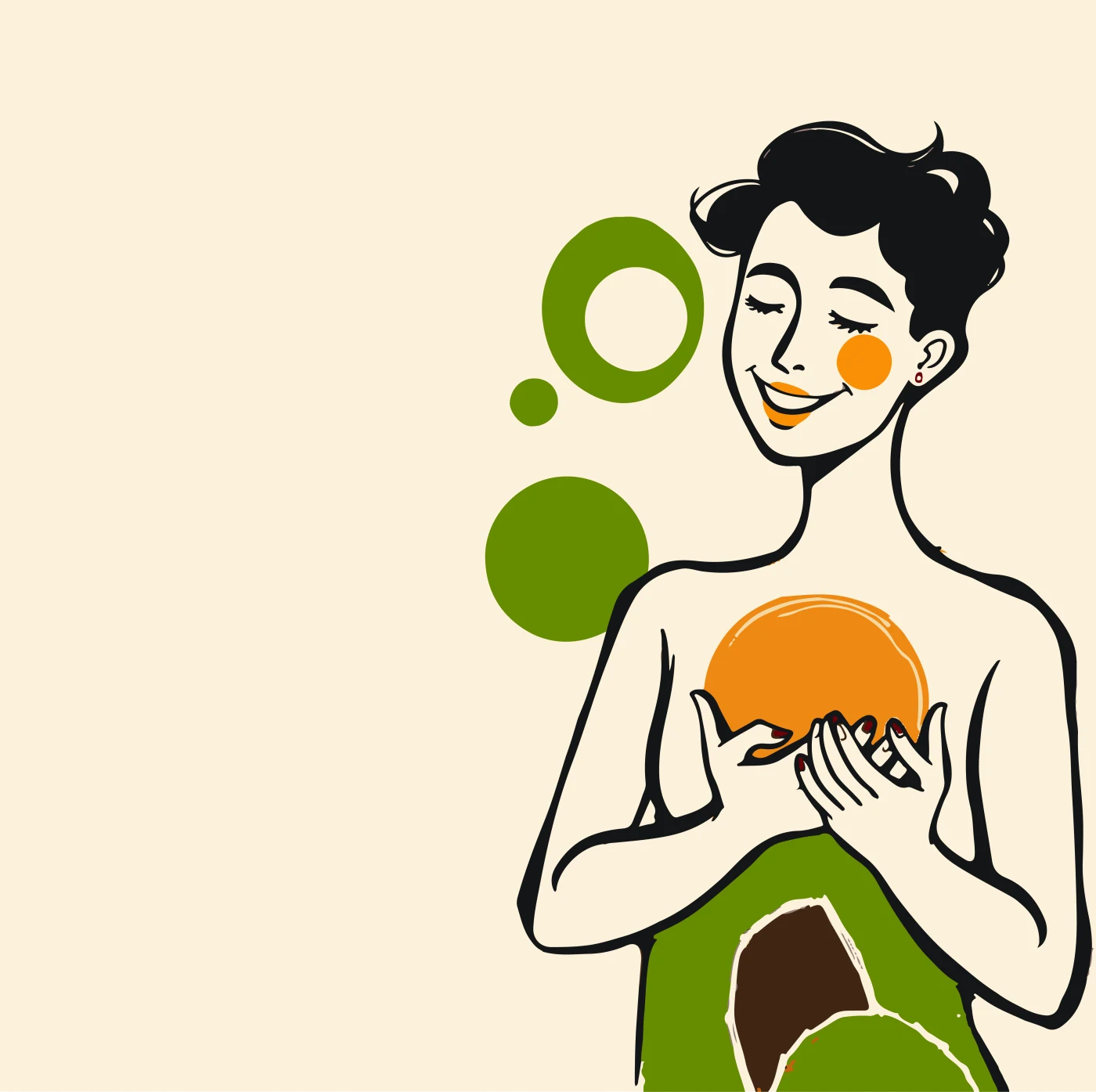 A smiling figure, drawn in flat colour
