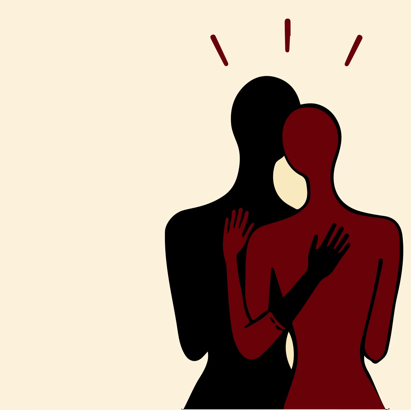A figure leaning in to listen, drawn in flat colour