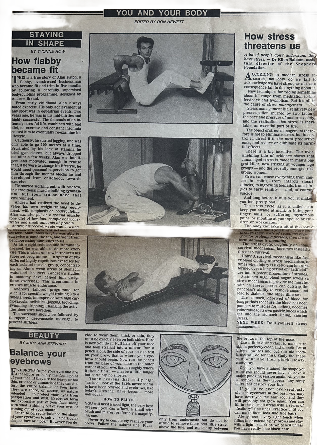 Newspaper clipping spread about getting from flabby to fit